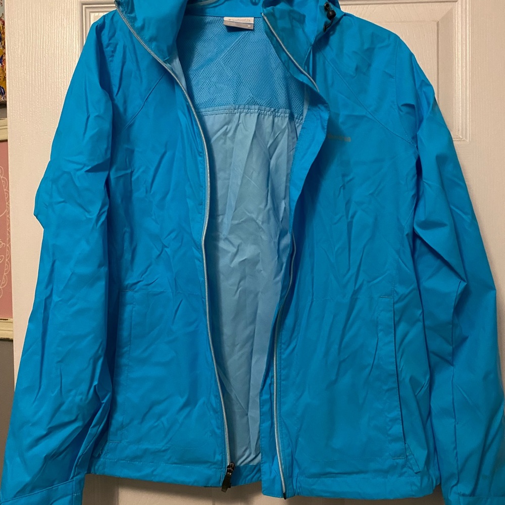 blue columbia rain jacket. size medium